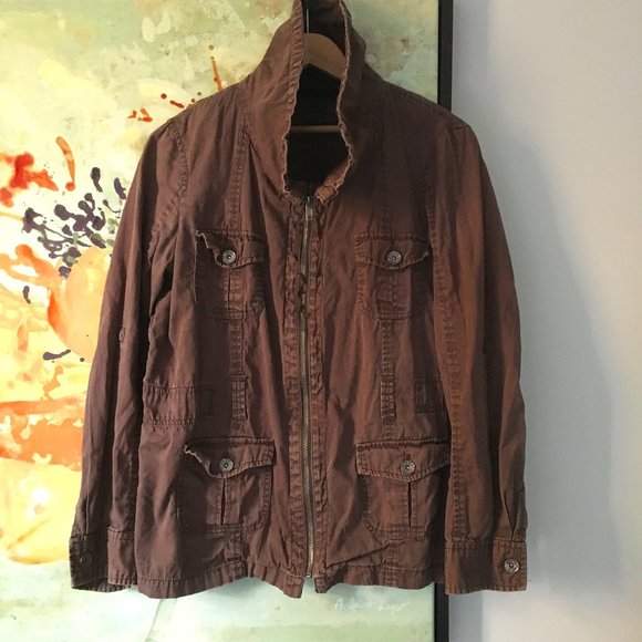 Vintage Y2K Renuar Collection Brown Cotton High Collar Field Jacket - Picture 4 of 16
